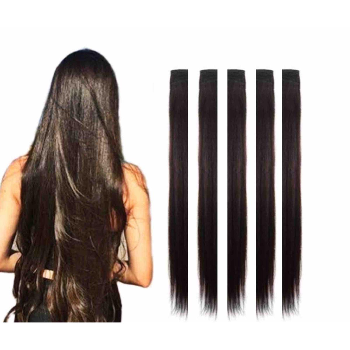 [5 single clips long hairs strips - Dark brown single clip hair extension for girls ,5 single clips long hairs strips - Dark brown single clip hair extension for girls,]