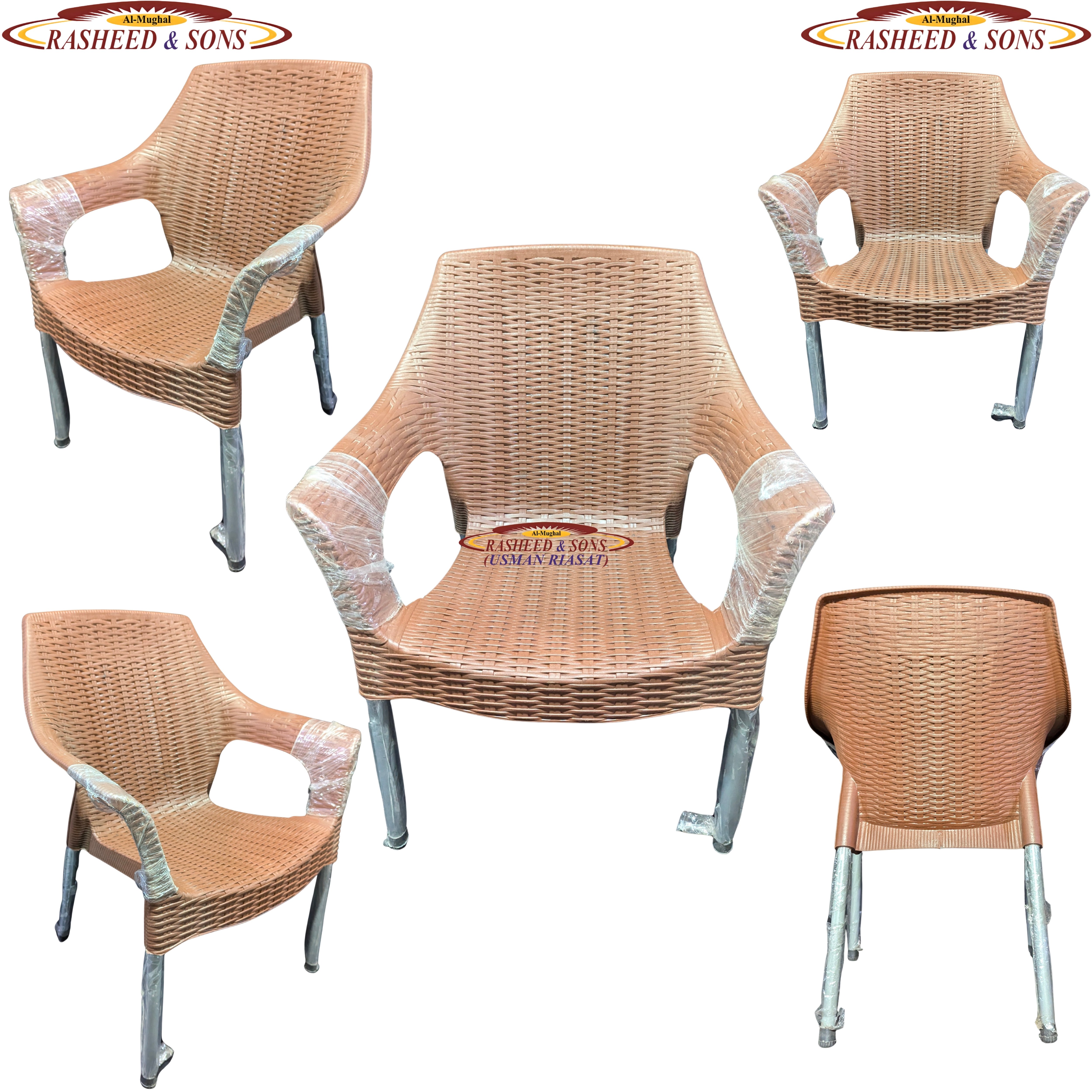 Plastic Chair Rattan Sofa Chair & Diamond Sofa Set – Brown & Dark Chocolate – Folding Table & Fix Table – Outdoor Garden Furniture – Rasheed & Sons Pakistan