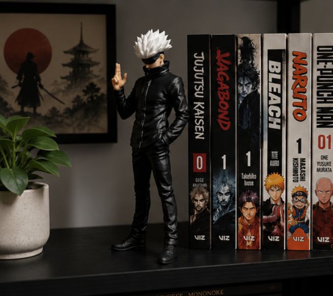 Gojo Inspired Anime Figure, Fan-Made Character Display Statue, Collectible Desk Decor for Anime Fans, Decorative Display Model for Home, Office, Gaming Room, Bookshelf, Entertainment Center and Collector Shelf