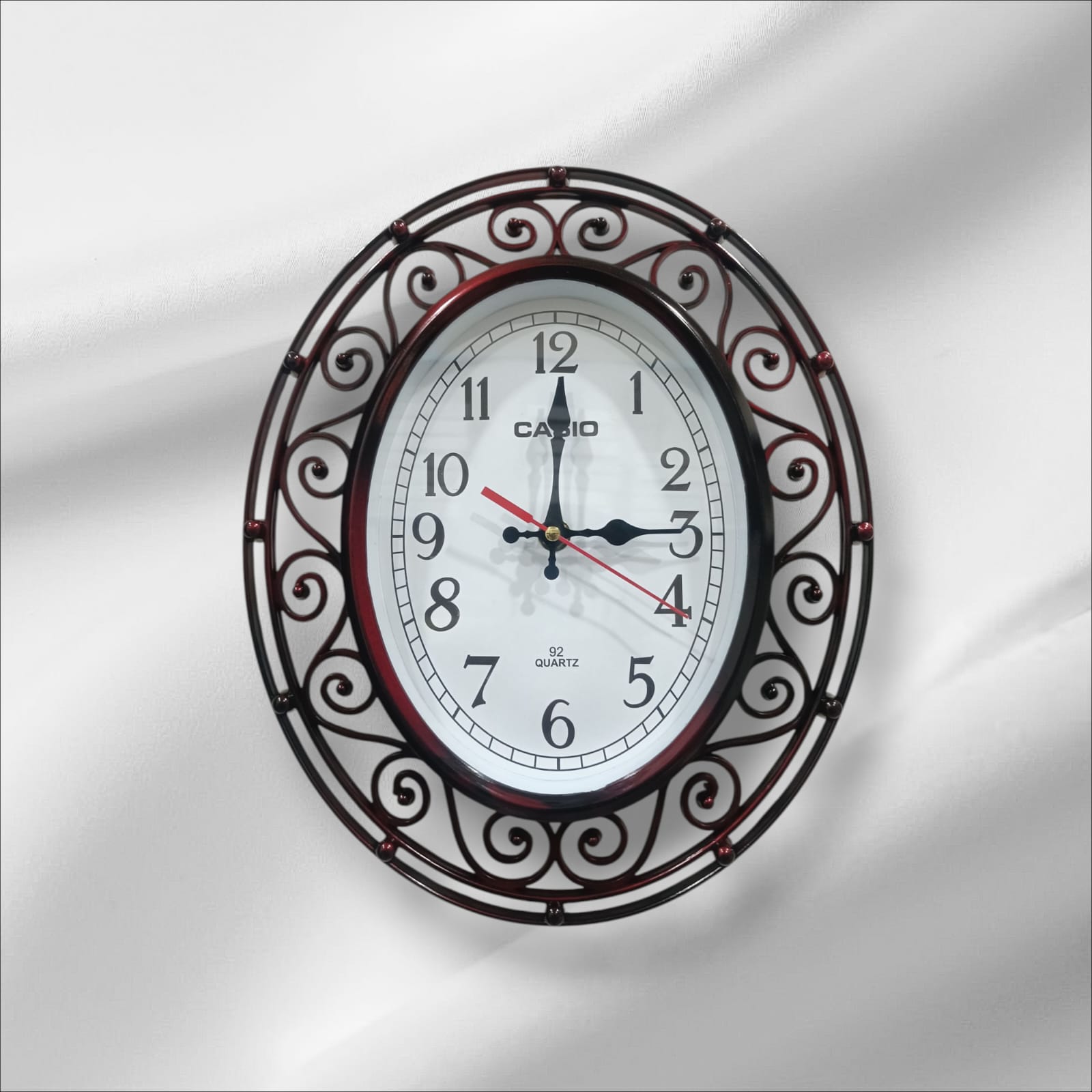 Elegant Oval Design Decorative Wall Clock with Curved Glass and Plastic Frame - Home Decoration Clock