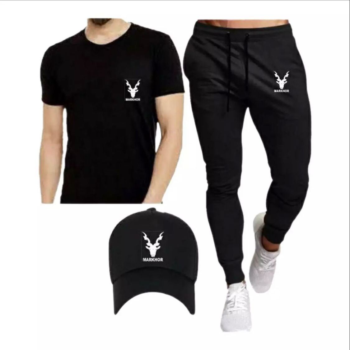 Black Markhor Printed Cotton Tracksuit Trouser & Tshirt For Men