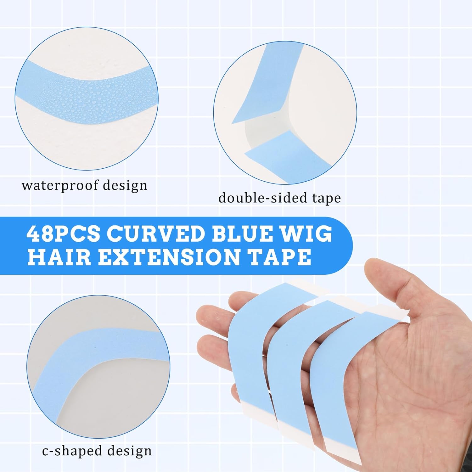 Walker Blue Lace Wig Tape Strips - Double-Sided Strong Hold Adhesive for Lace Front Wigs, Toupees & Hair Systems