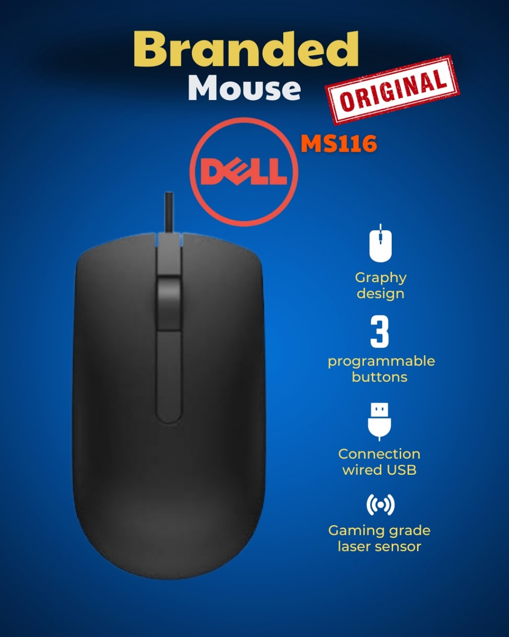 Dell, HP, Fujitsu Wired Mouse - High-Performance USB Mouse | 3 Programmable Buttons | Gaming-Grade Sensor | Smooth & Fast Cursor Movement | Lightweight & Comfortable | Ideal for Work & Gaming | Universal Compatibility
