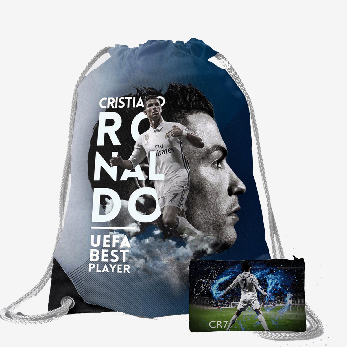 Traverse CR7 - Ronaldo Drawstring Bags For Girls / Bags For Kids / Bags For Boys with Pencil Pouch. Digitally printed on Fabric