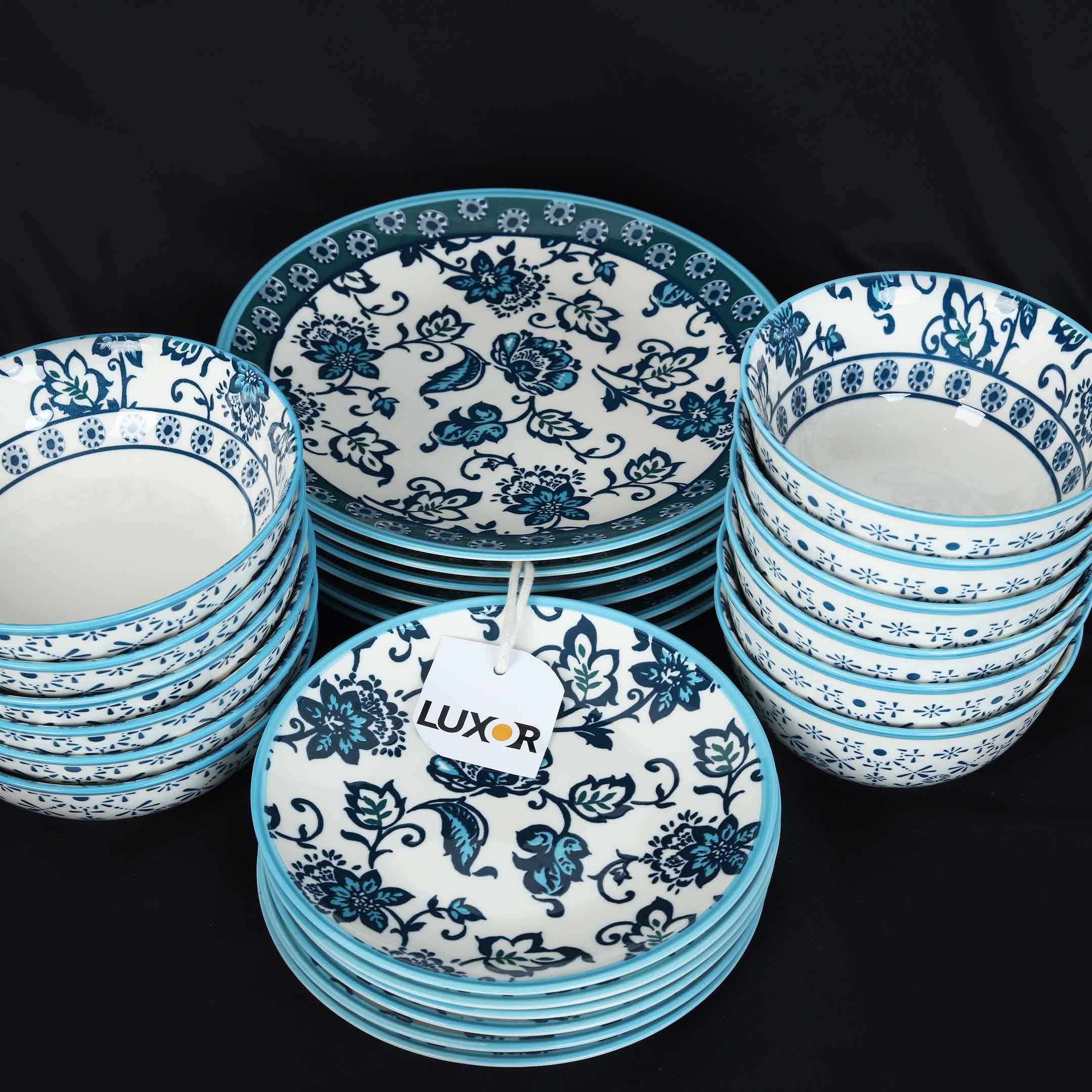 Danny Home Vintage Floral Teal Design Dinner Set 24Pcs