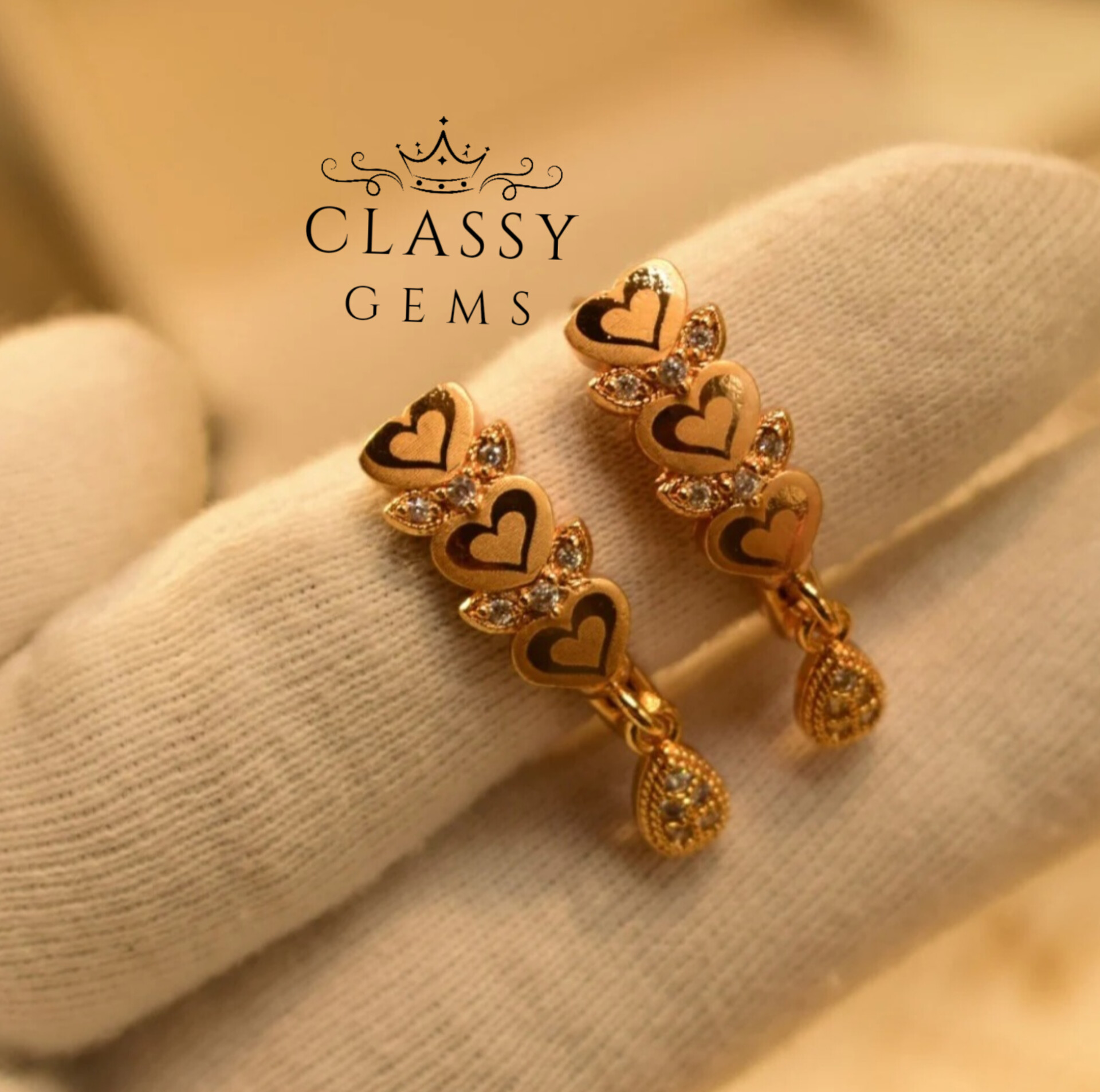 Stylish Gold with Heart Shape Earrings For Girls/Women. Earrings Set/ classygems/Earrings/ Jewellery for girls.Weeding Jewellery.