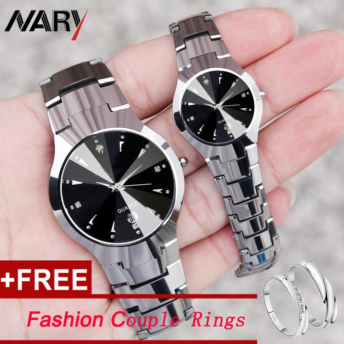 Nary 2Pcs Couple Watches Korean Version Luxury Waterproof Calendar Classic Fashion Casual Quartz Wristwatch Rustproof Stainless Steel Watch For Men Women Daraz.pk