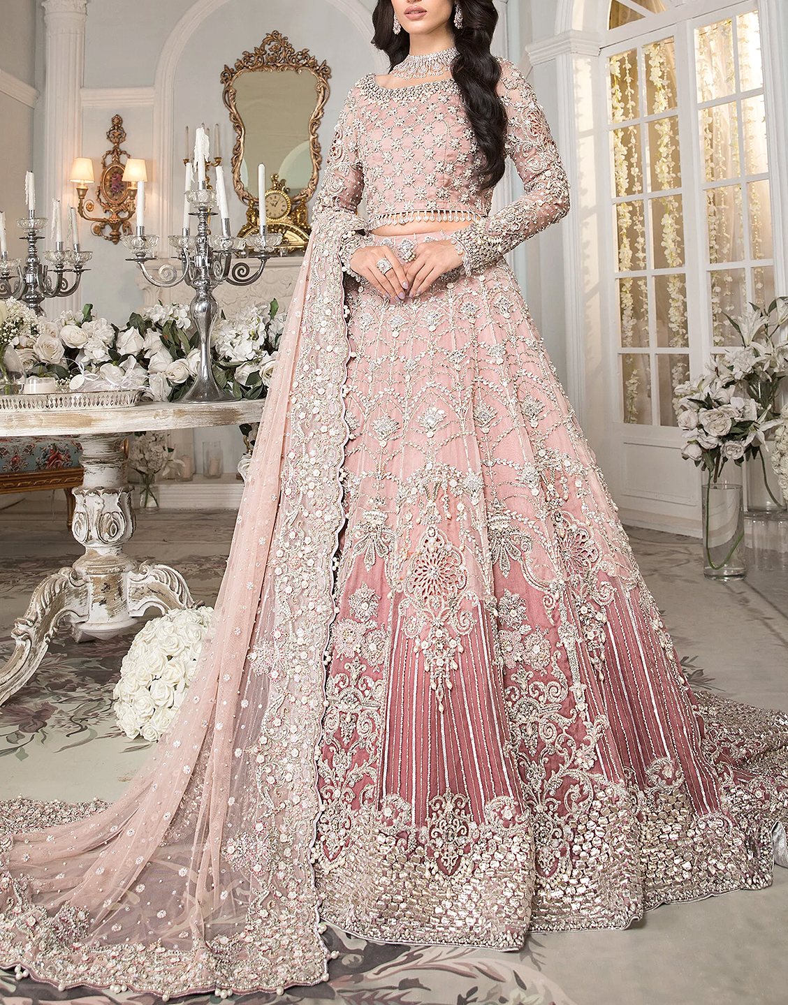 Luxury Handwork & Heavy Embroidered Net Bridal Maxi Dress For Women For Girls