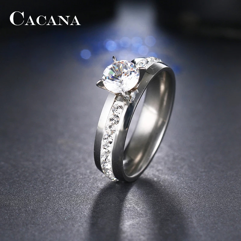 Woman Classic Design Stainless Steel Wedding Engagement Cubic Zircon Ladies Ring Jewelry