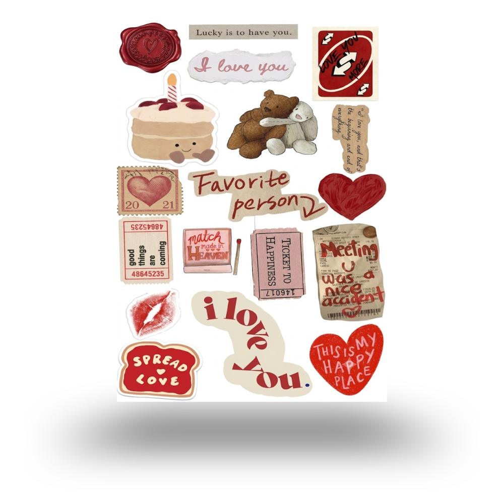 Red Aesthetic Love Sticker Sheet | Journal Aesthetic Stickers - Uncut and A6 Sized (10x15cm) Art for Laptops, Journals, and More - Express Yourself Creatively for Girls and Boys