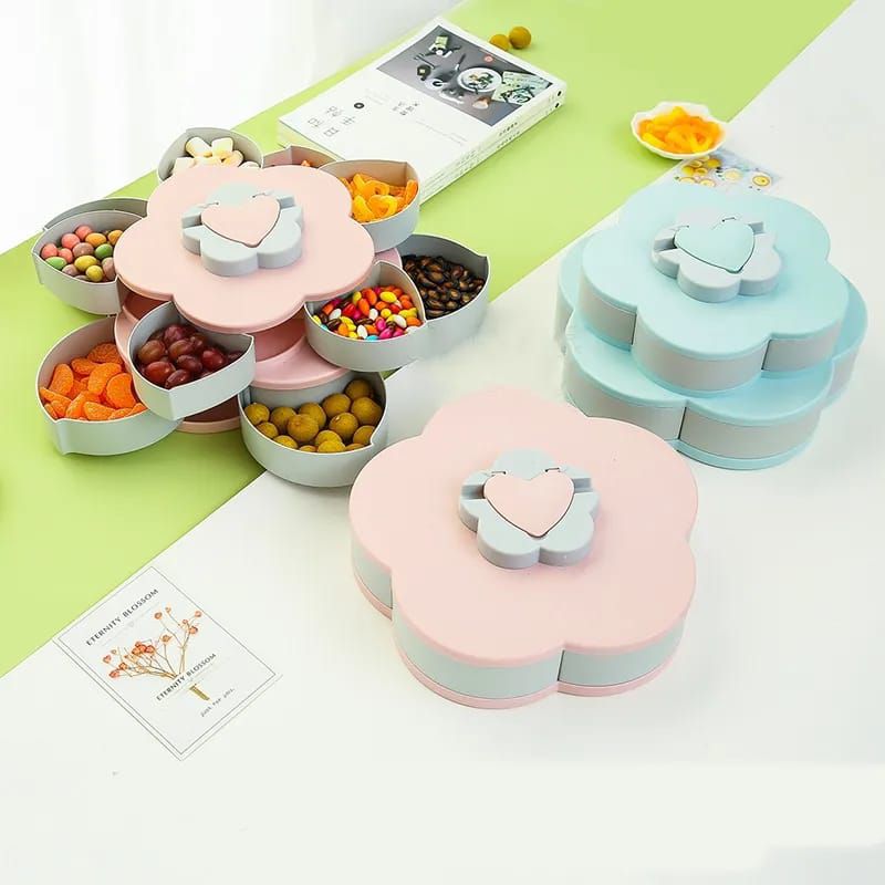 Single Layer Flower Petal-shape Storage Box Nuts Candy Dry Fruit Snack Box  Container Organizer Rotate Snack Holder