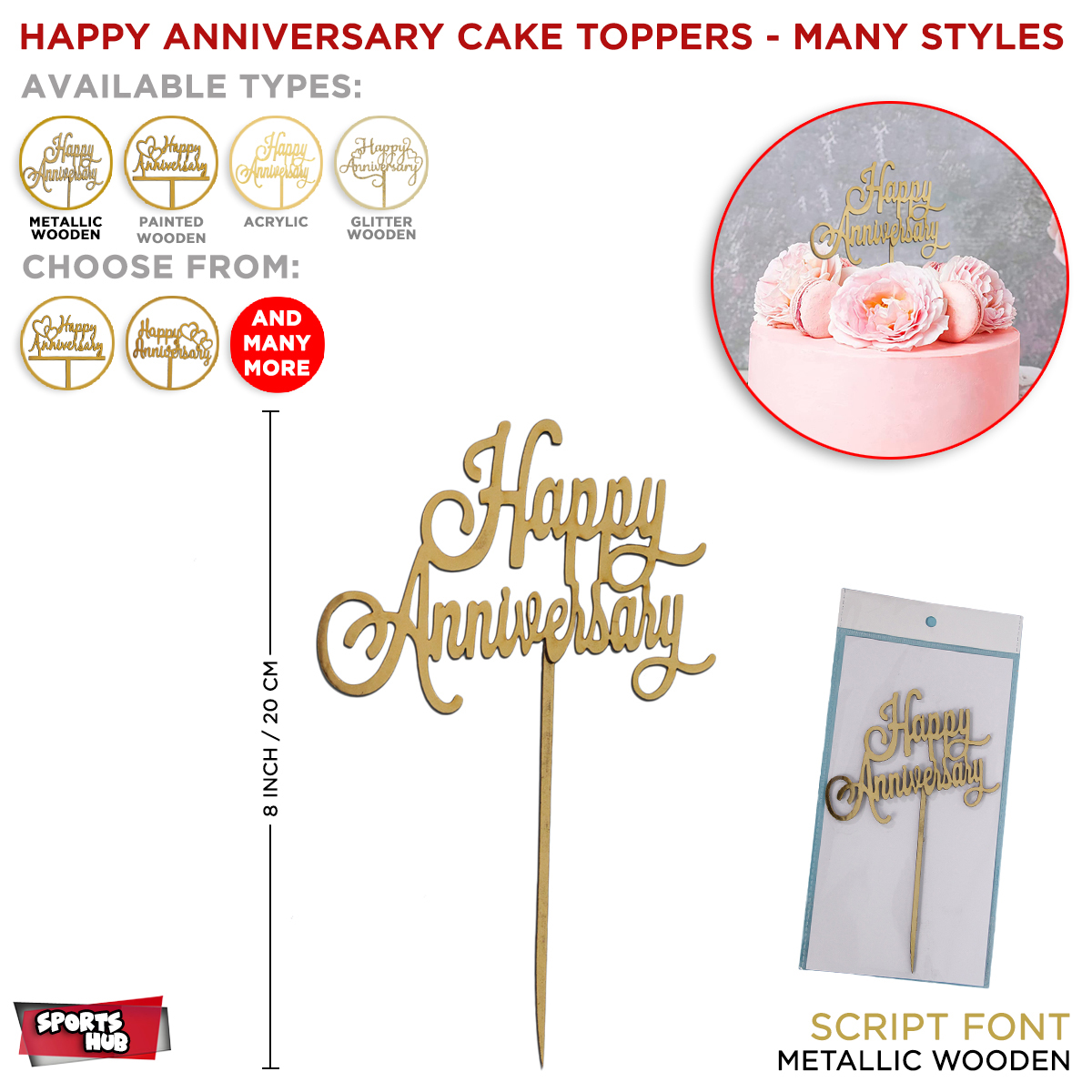 Happy Anniversary Cake Topper Multicolour Acrylic & Wooden Wedding