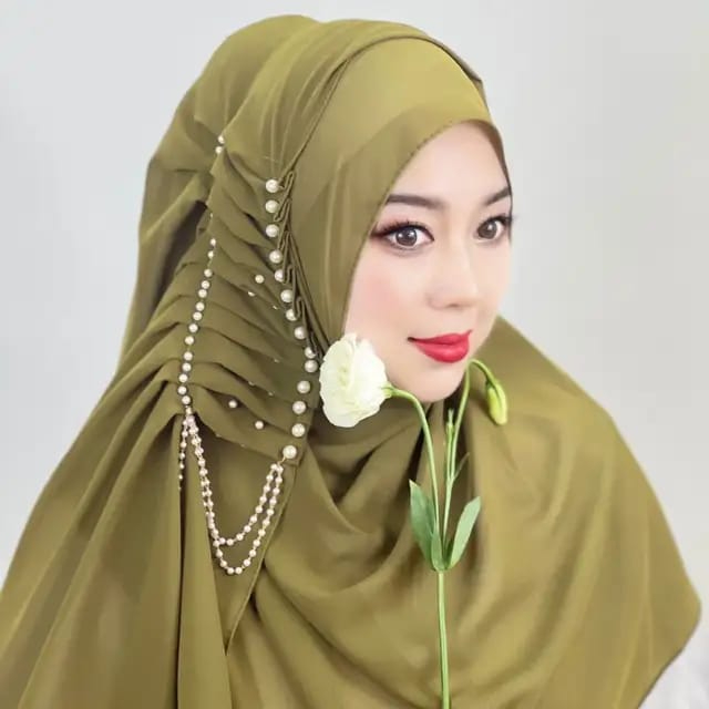 Fancy Hijabs Beaded Tassel Hijab For Girls Solid Color Arab Women Shiny Soft Easy to Wear Turkish Head Wrap Scarf