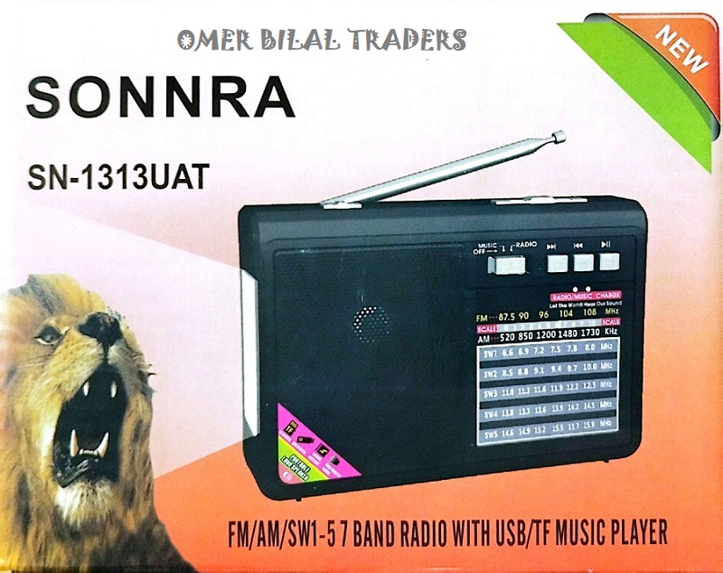 Portable 7 Bands (AM/FM/SW1-5) Rechargeable Radio with USB/TF Music player With LED Torch Light