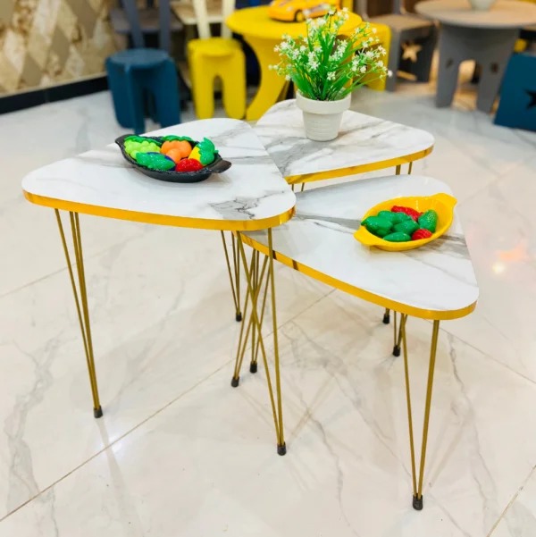 Mdf Wood Triangle Nesting Table With Metal Stand Set of 3 Round table Table Decoration Coffee Table Round Coffee Table Dining Table Nesting Table Set Side Table Coffee Table Nesting Table Decor Set Of 3 Side Tables
