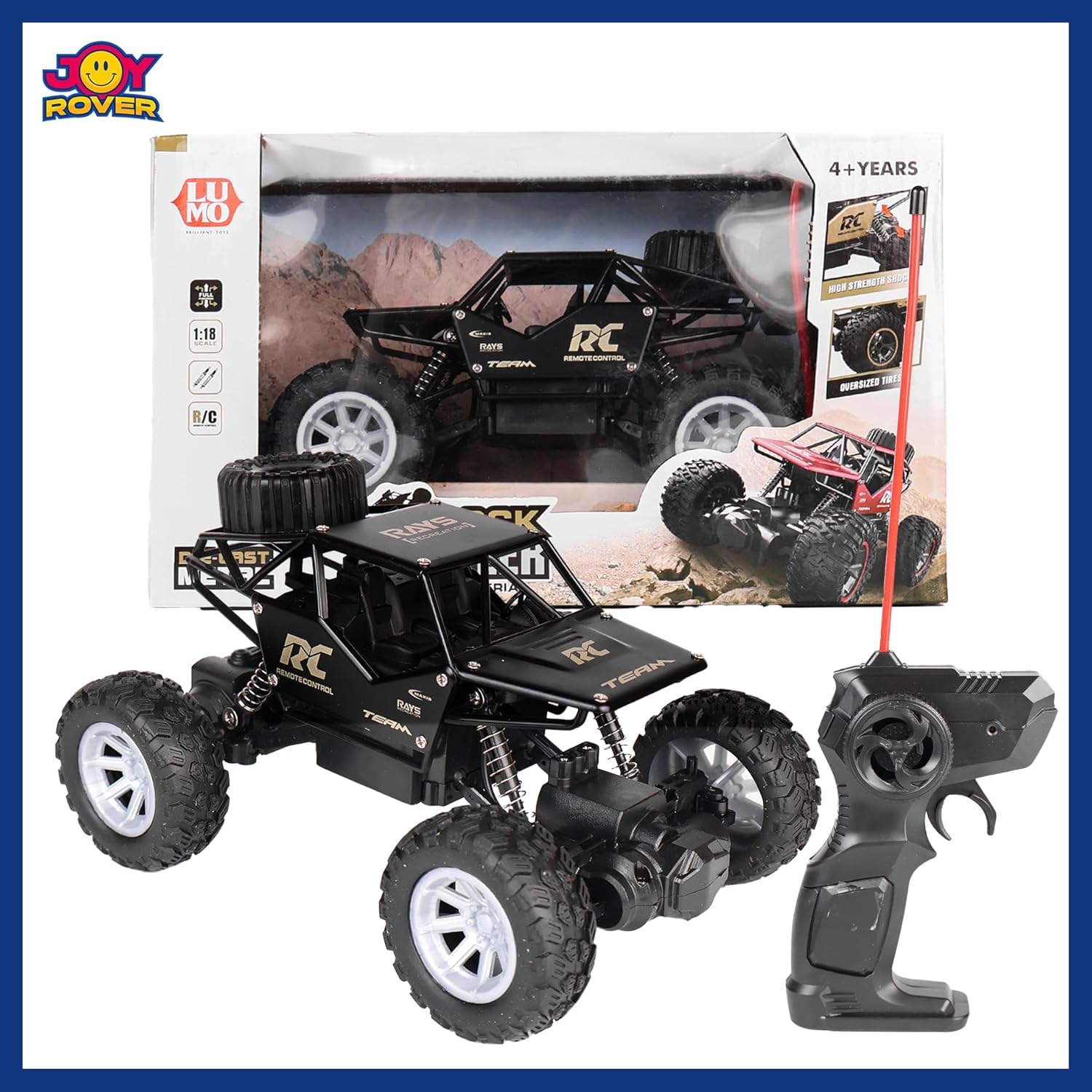 RC Remote Control Monster Truck 4x4 Off-Road Rock Crawler RC Toy with Smoke Spray Feature | RC Monster Truck Car with Soft Rubber Tires | High-Speed Rechargeable Rock Crawler | Metallic Body | Battery Included 2.4Ghz 1:16 Scale Car for Boys and Girls