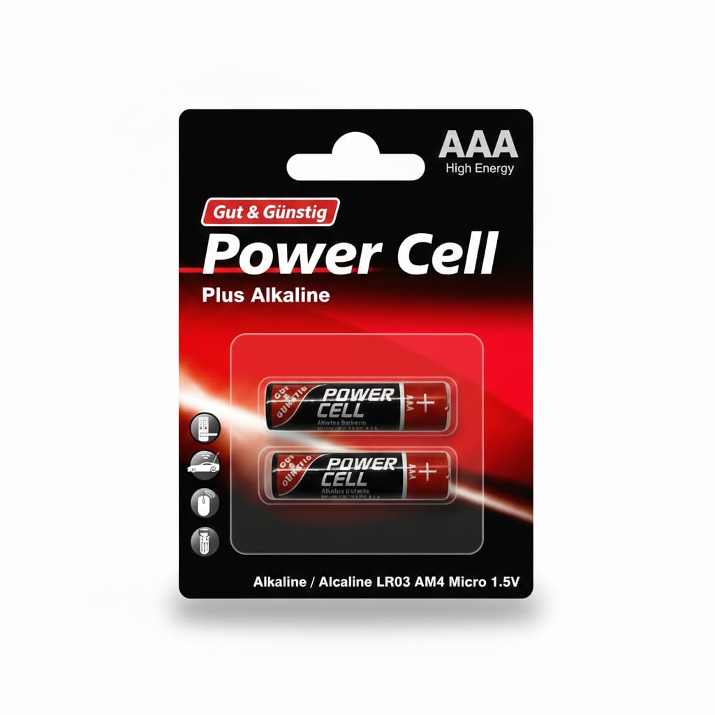 Power Cell AAA Plus Alkaline Batteries - 1.5V LR03 Micro AM4 | Extremely Powerful & Long Lasting | Made in Germany