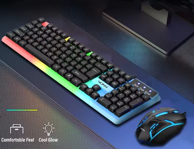 RGB Keyboard and Mouse Combo – Wired Gaming Set with 104-Key Mechanical Feel Backlit Keyboard & 1000 DPI Optical Mouse for PC