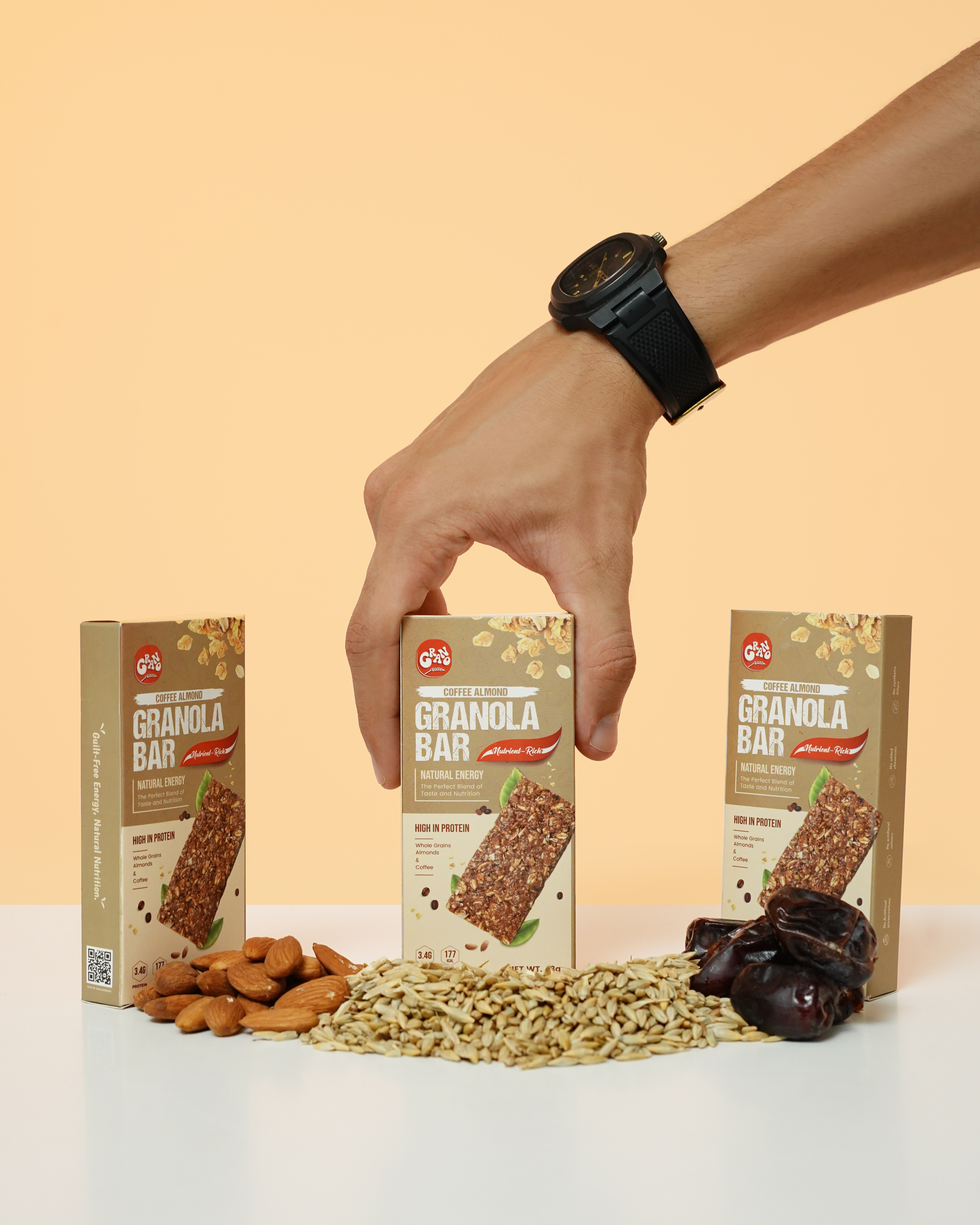 Grano Coffee Almond Granola Bar | Healthy Oats Bar with Nuts | Natural Energy & Protein Bar