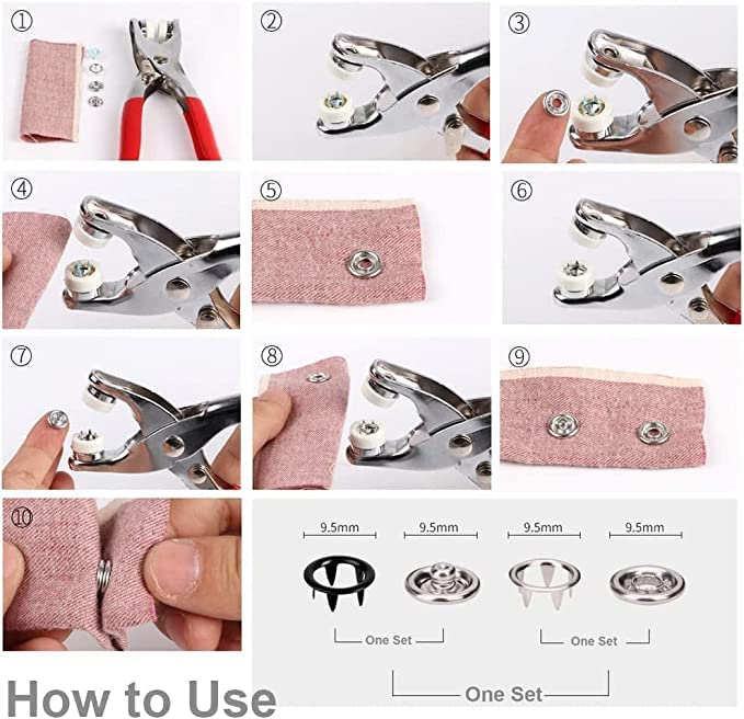 Metal 100-Piece Thickened Snap Fasteners Five Claw Buckle with Hand Pressure Pliers Tool Set Ideal for Sewing Buttons on Bags, Clothes and Shoes