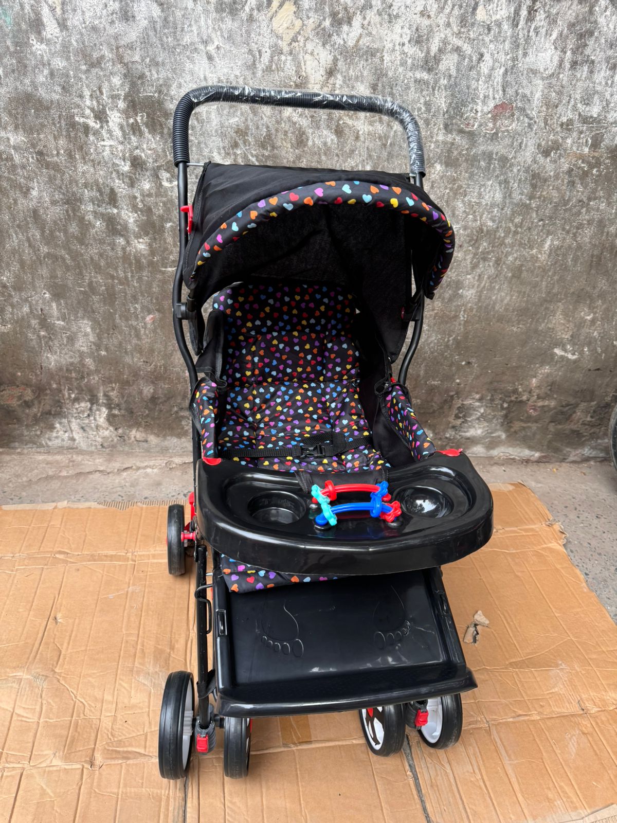 Food Tray Foldable Baby Stroller Pram For Newborn  Blue color with  6 Big Tyres