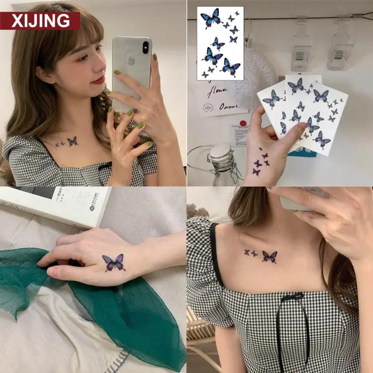 Waterproof Blue Butterfly Clavicle Temporary Tattoo Stickers Small Fresh