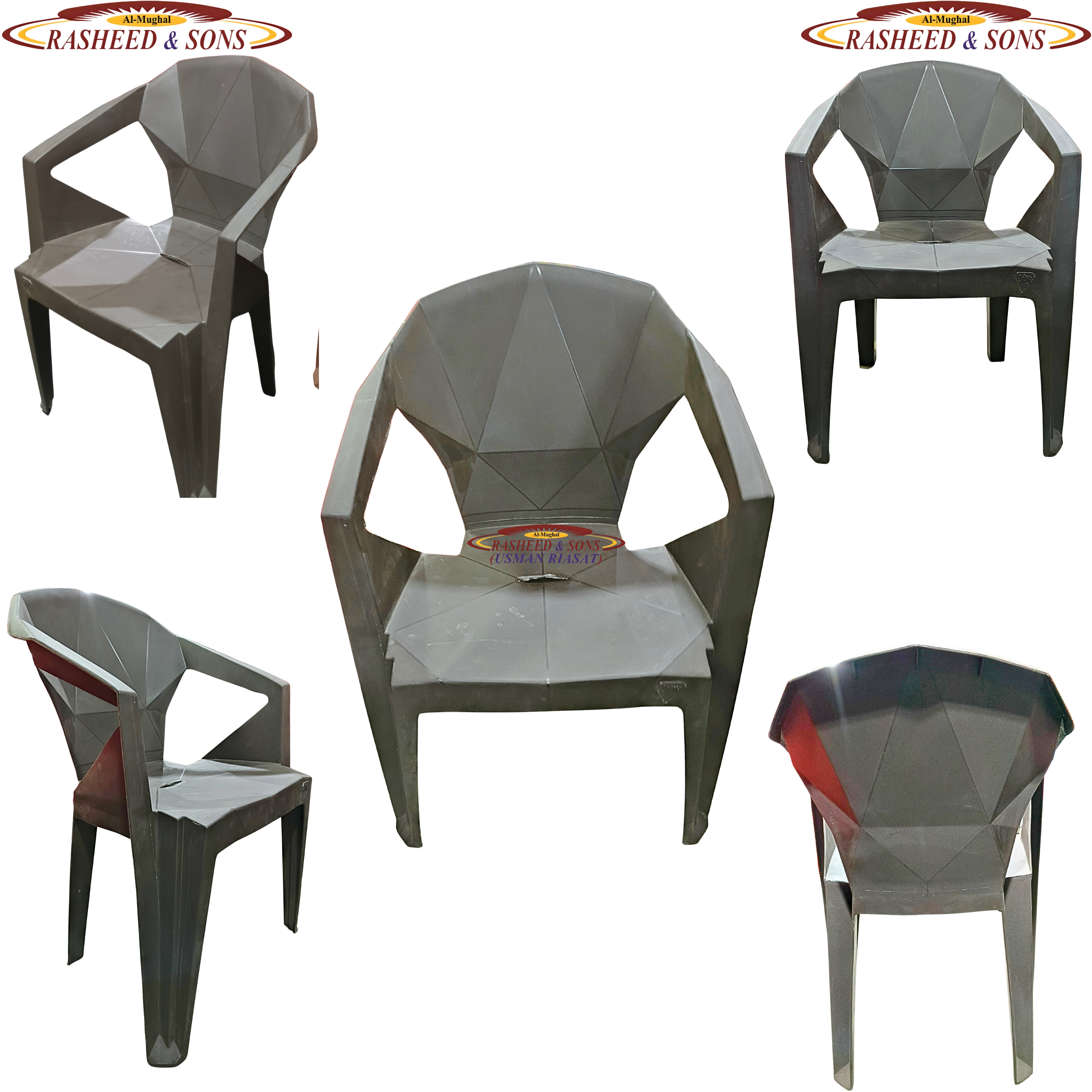 100% Pure Plastic Diamond Chair Set – Garden Patio Balcony Arm Chair – Rasheed & Sons Modern Plastic Chairs – Pack of 1, 2, 4, 6 with Fixed Table or Folding Tabl