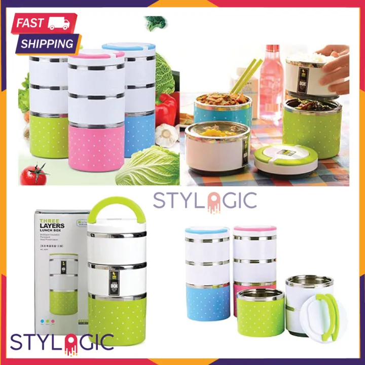 NEW ARRIVAL Stainless Steel Thermal 3 Layer Lunch Box for Office Dotted  Lunch Box School Tiffin