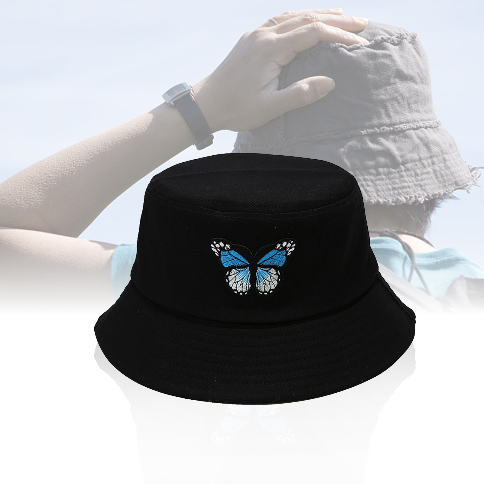 Butterfly Embroidery Unisex Bucket Hat 