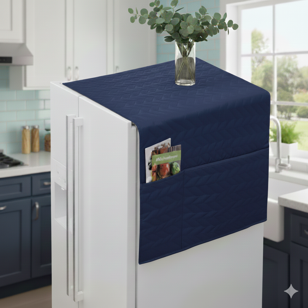 Fridge Dust Cover Waterproof Refrigerator Coat with 6 Pocket 21x56 inches Household Freezer Top Hanging Bag Fridge Storage Bag