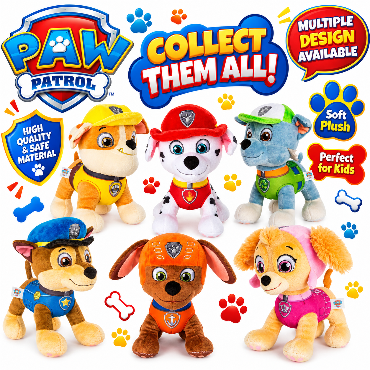 Paw Patrol Characters Plush Toys – Soft Cuddly Stuffed Animal Dolls for Kids | Premium Plush Gift for Boys & Girls