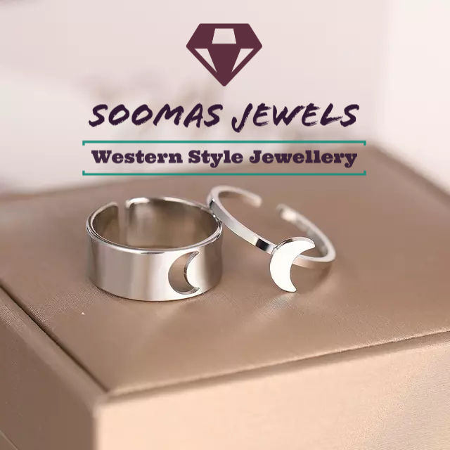 Moon Rings Pack of 2 Rings For Girls Adjustable Size Couple Rings For Lovers Valentines Day Gift For Lovers Girl