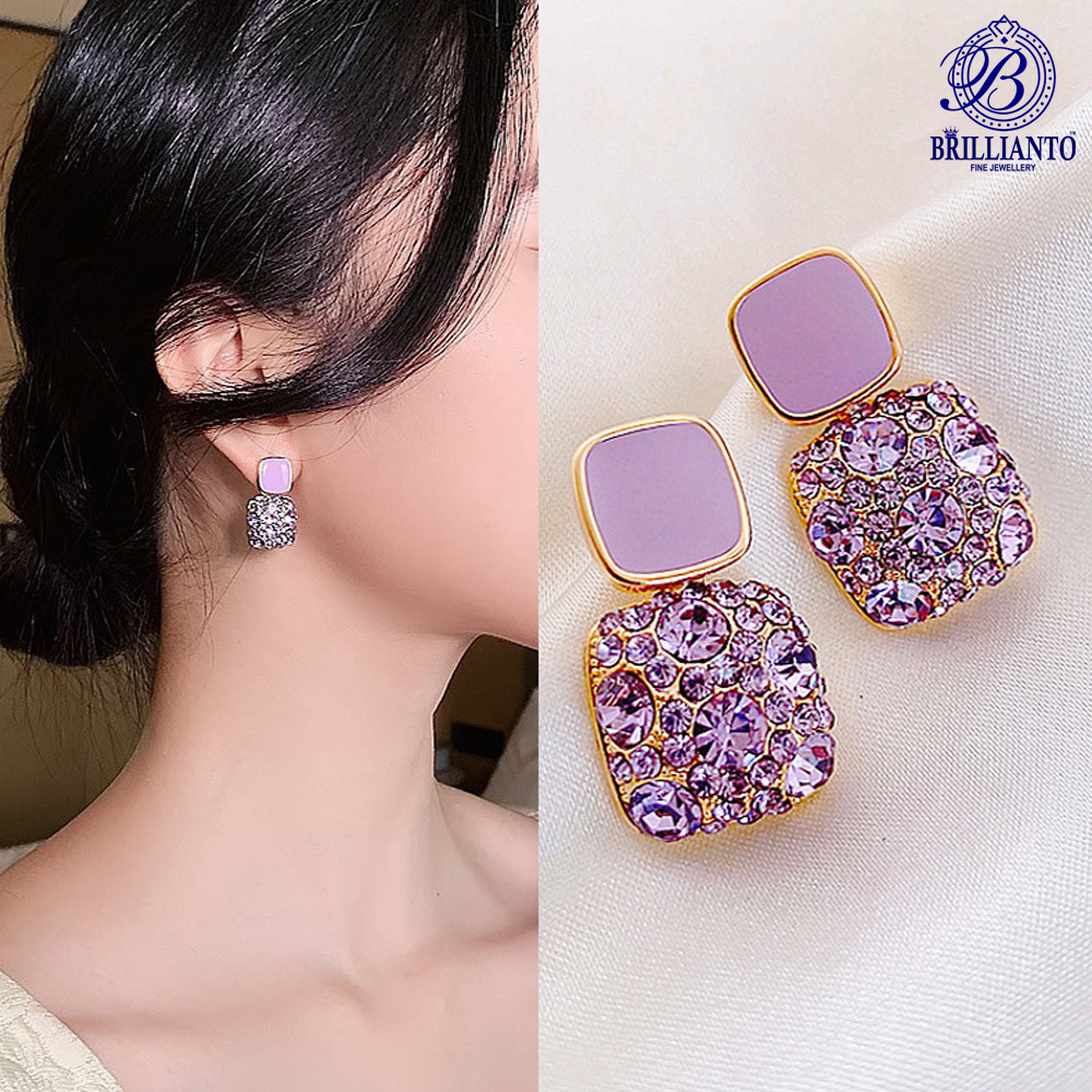 Crystal Square Earrings For Girls and Women Black Purple and White Simple Stylish New Design Korean High Quality Drop Earrings