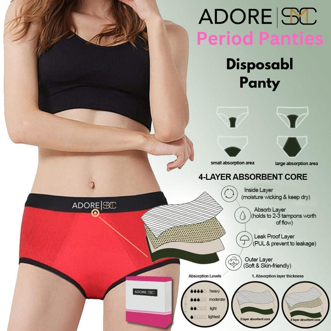 4 layers, Leak Proof, Highly Absorbency contrast piping Period Panties, Period Underwear, Women Underwears, girl Underwears