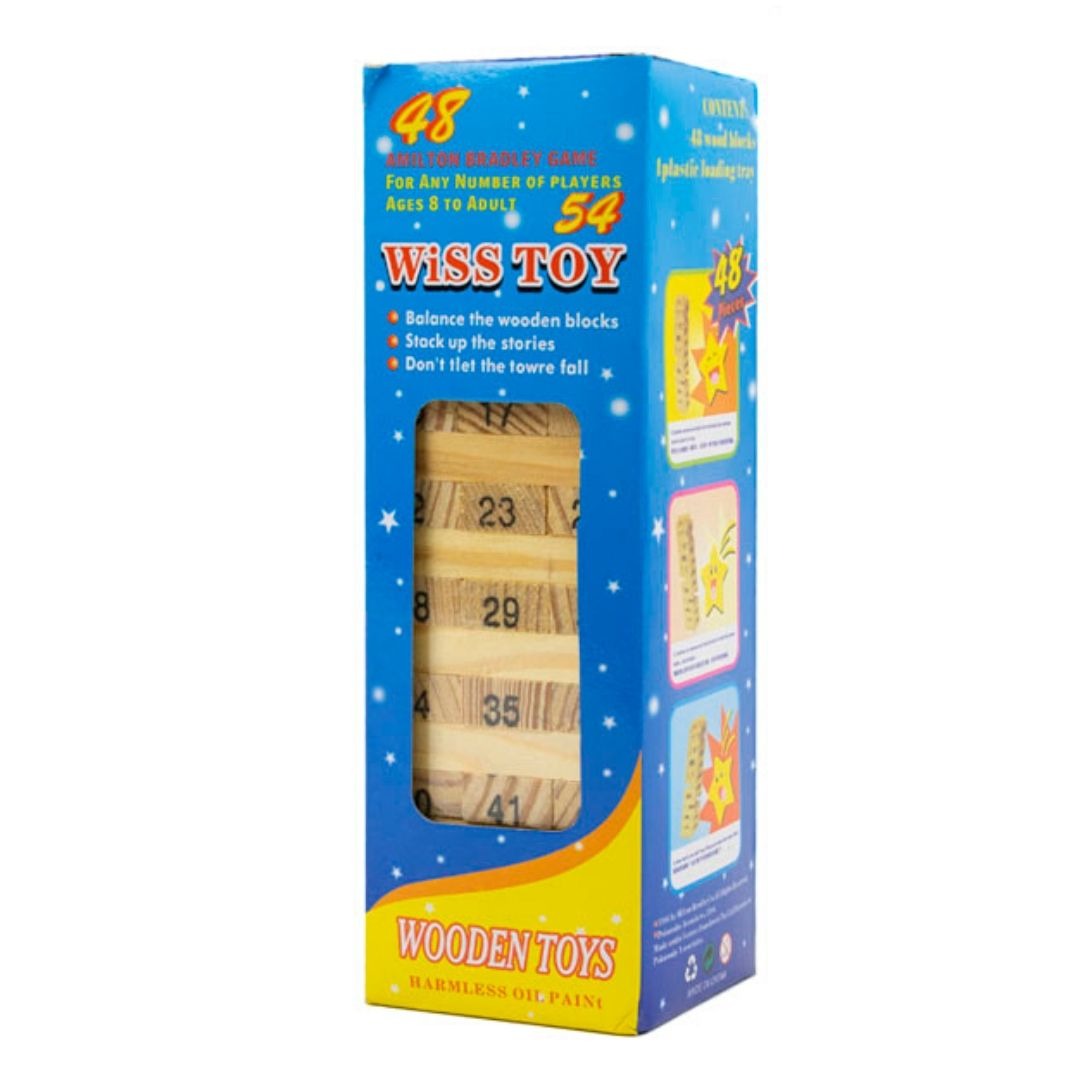 Number Jenga Wooden Stacking Game for Kids & Adults Blocks 54 Pieces with Dice