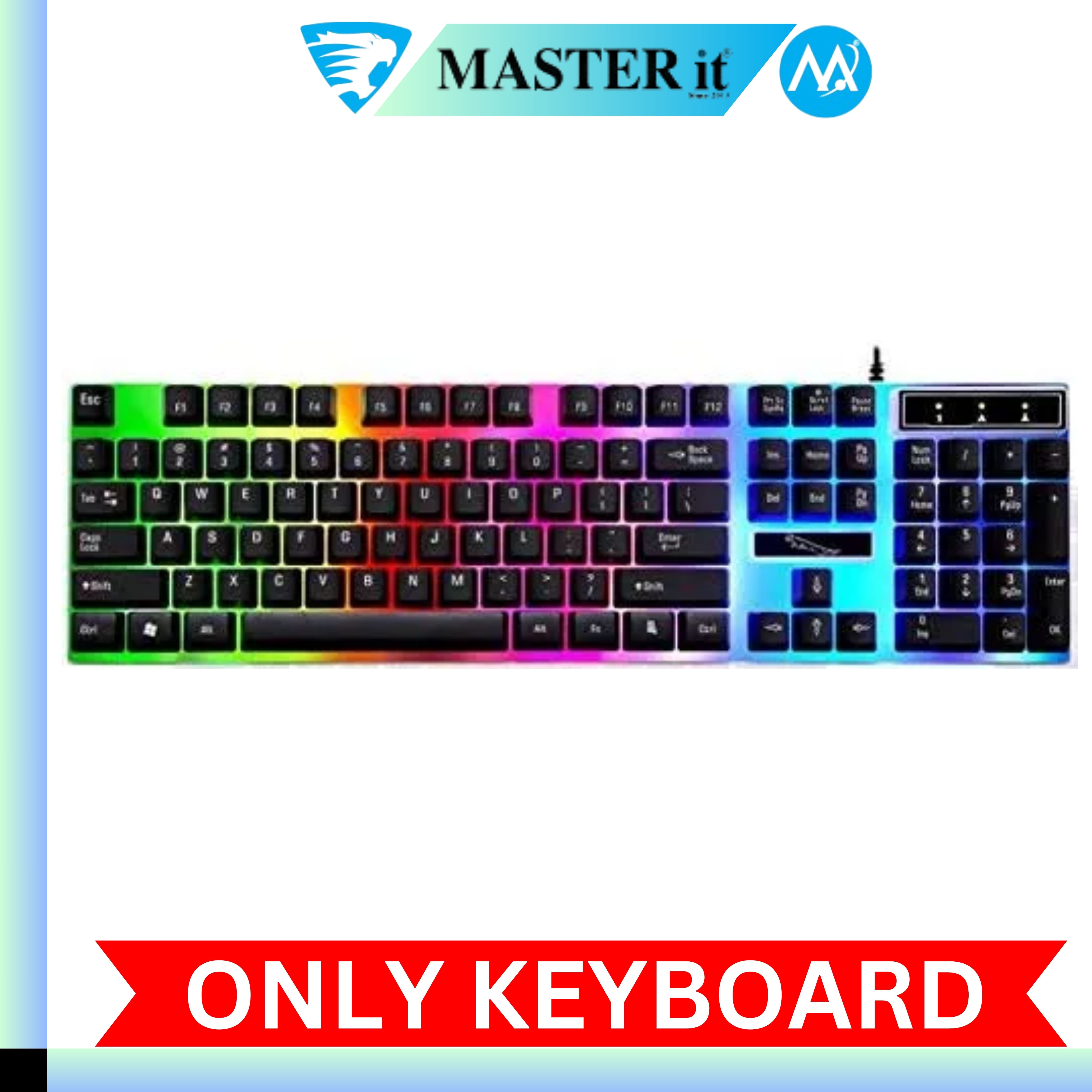 RGB Gaming Keyboard & Mouse Combo - 7 Colour Wired RGB Mouse and Keyboard Set - USB Wired Pack For PC & Laptop - Black & White
