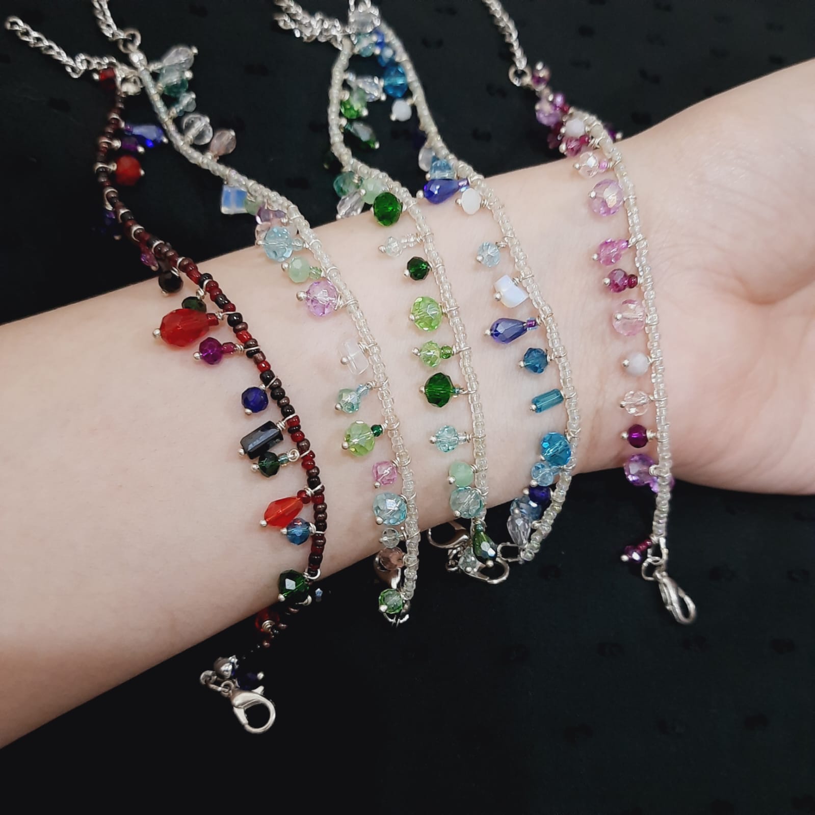 Bohemian style Prism Charm Multi-Gemstone Beaded Bracelet | hand crafted bracelets