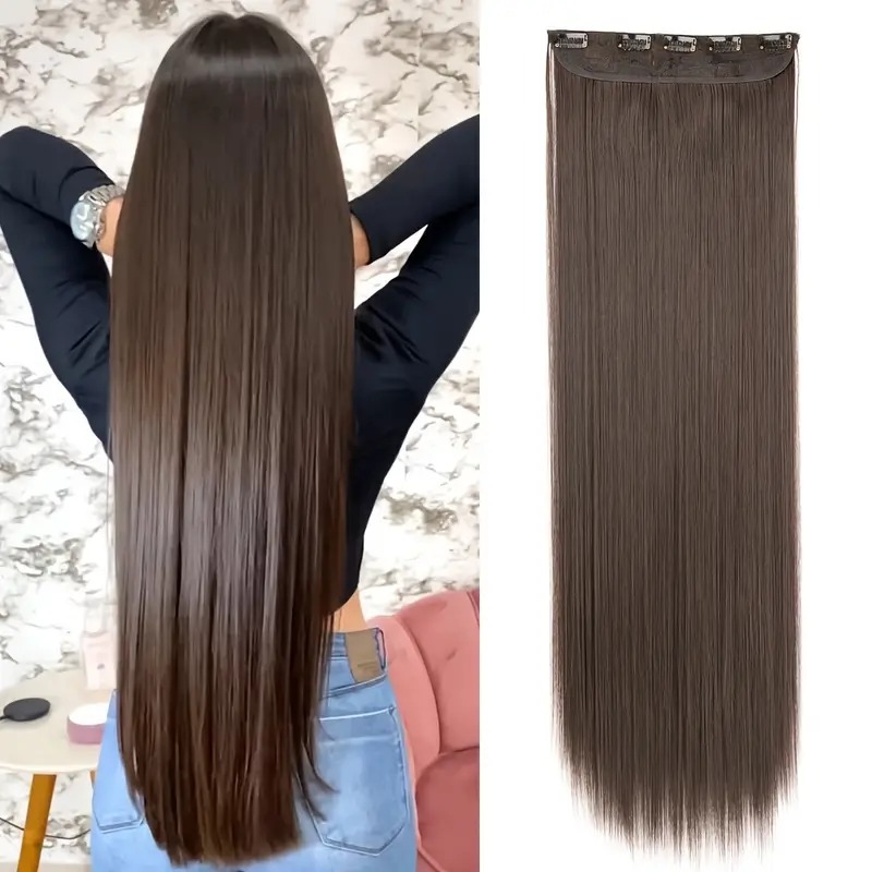 Full Extra Long Straight Hair Extensions Black, Blonde & Brown | 5 Clip-In High-Temperature Premium Fiber Hairpieces