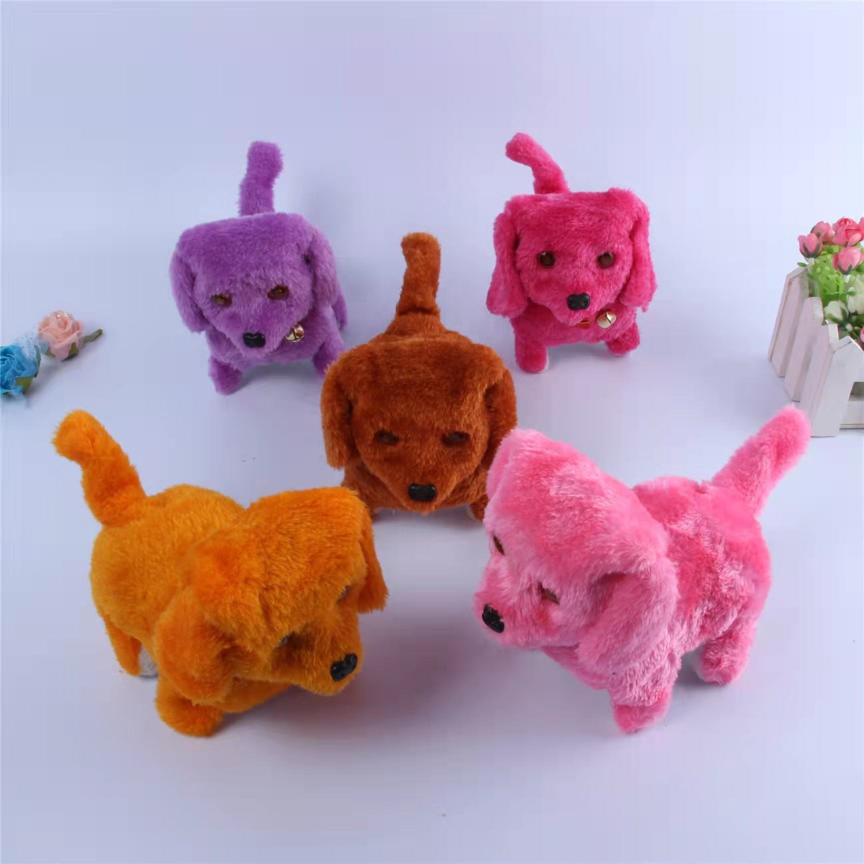 1pcs Cartoon Walking Barking Puppy Dog Plush Toy Flash Eyes Battery Operated Multicolor