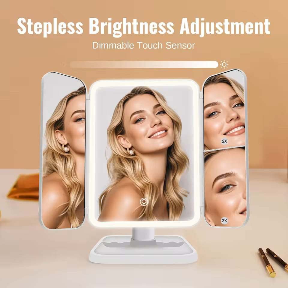 Folding Makeup Mirror LED Lights Dorm Dressing Mirror Beauty Light up your fill light 270° Smart Complementary Makeup Mirror