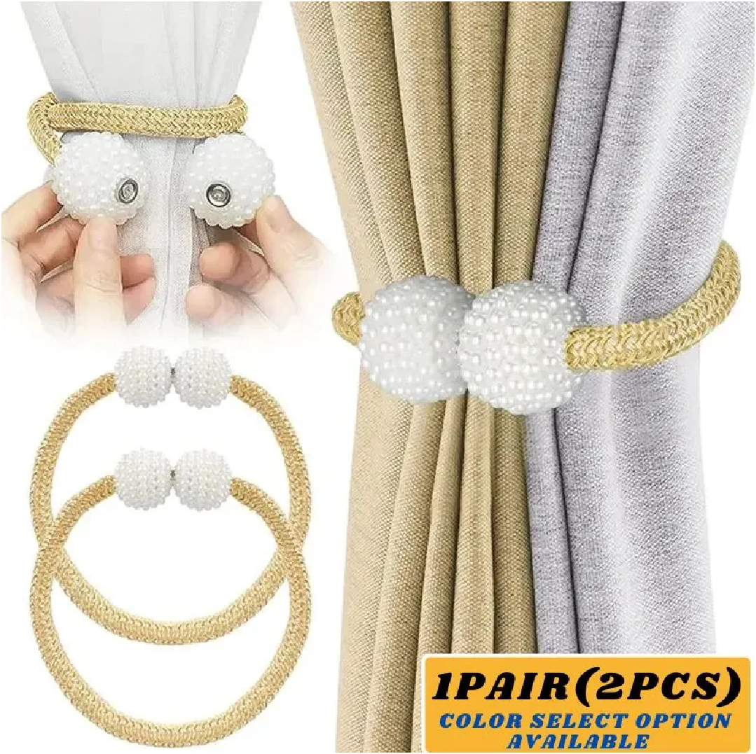 2 PCS Magnetic Pearl Curtain Buckle, Magnetic Curtain Tiebacks, Curtain Tieback Holder, Curtain Tieback, Curtain Tie Hook, Magnetic Curtain Holder for Home Bedroom Living Room Office Decor
