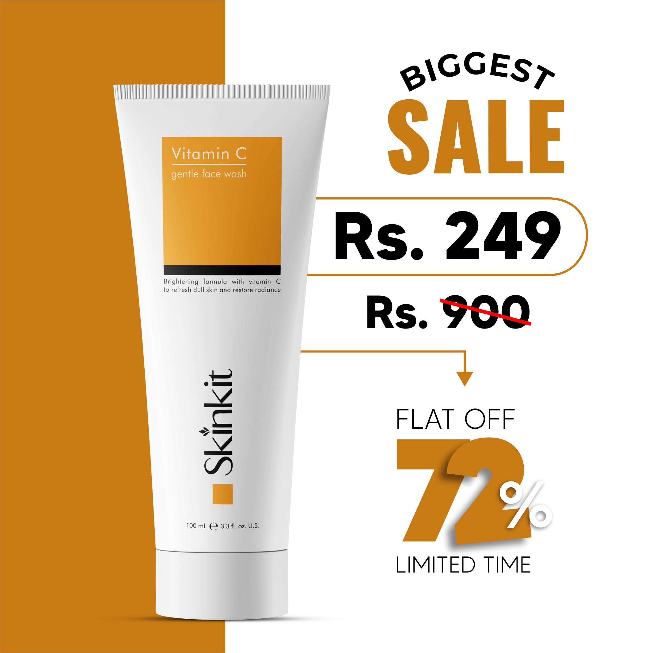 SkinKit Vitamin C Facewash with Niacinamide & Licorice Extract | Brightening & Hydrating Facial Cleanser | Anti-Dullness & Oil Control Face Wash for Men & Women | Daily Skincare Pakistan price in Pakistan