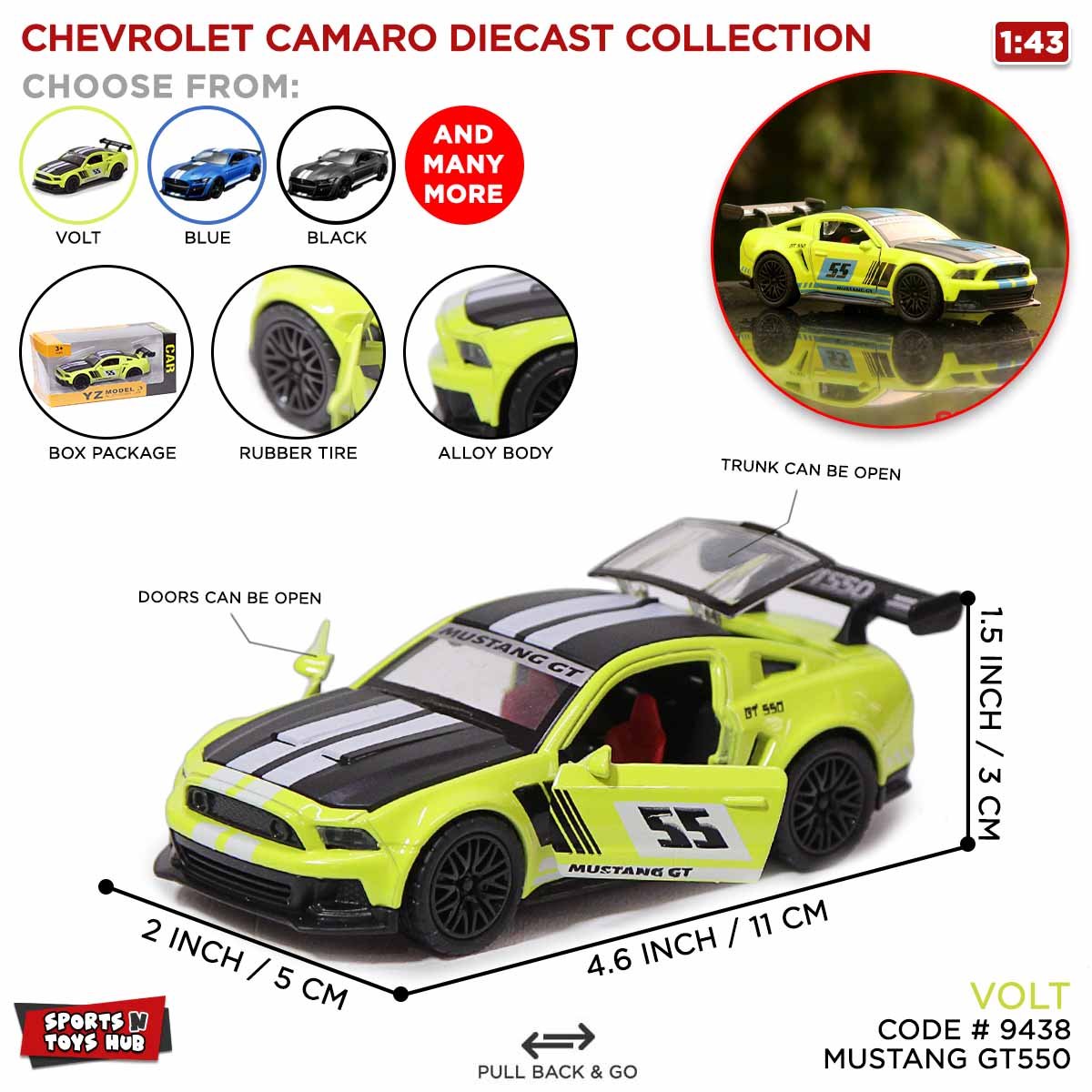Diecast Mustang GT550 Model Toy Car Collection, Alloy Car Model