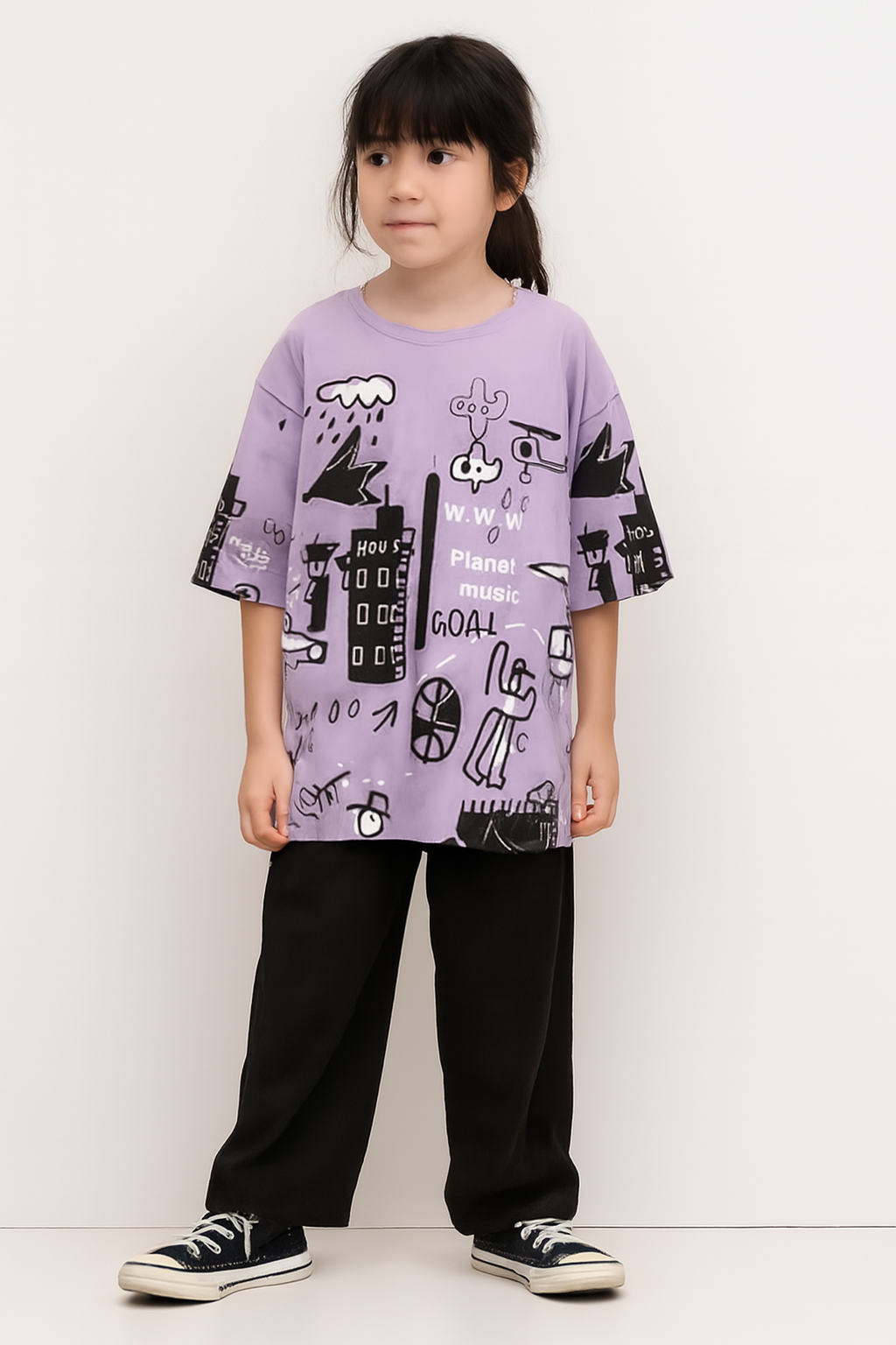 Kids Night Dress – Dark Grey Heart Print Cotton Jersey Sleepwear (Sizes 5 to 14 Years) Stylish Heart Print Nightwear – Soft Cotton Pajama Set