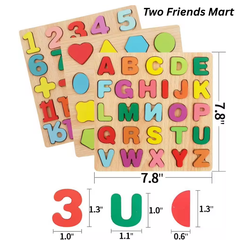 Colorful Wooden Alphabet Puzzle Board, Educational Letters and Numbers Matching Game, Kids Wooden Learning Toy and Early Education Board.
