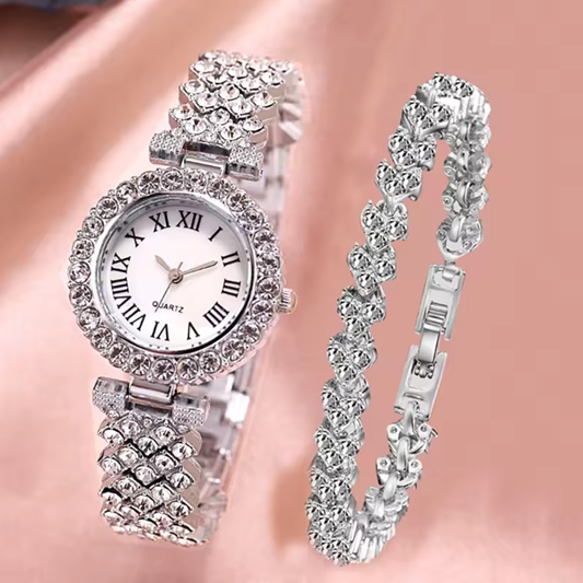 Stylish Women’s Diamond Jewelry Watch Round Dial Beautiful Design | Premium Fashion Ladies Watch For Gift Luxury Women’s Jewelry Crystal Chain Watch Set | Perfect Gift Watches for Girls With Box