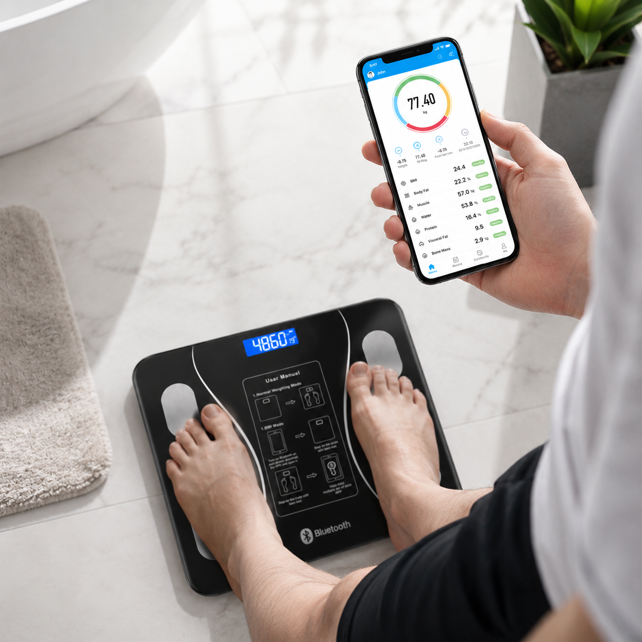 Digital Bluetooth Body Weight Scale 180kg Capacity  Smart Weighing Machine with Mobile App Sync BMI Body Fat Muscle Mass Water Analyzer  Bathroom Health Fitness Scale with LCD Display  Accurate Sturdy Durable Design for Home Adults Family Use