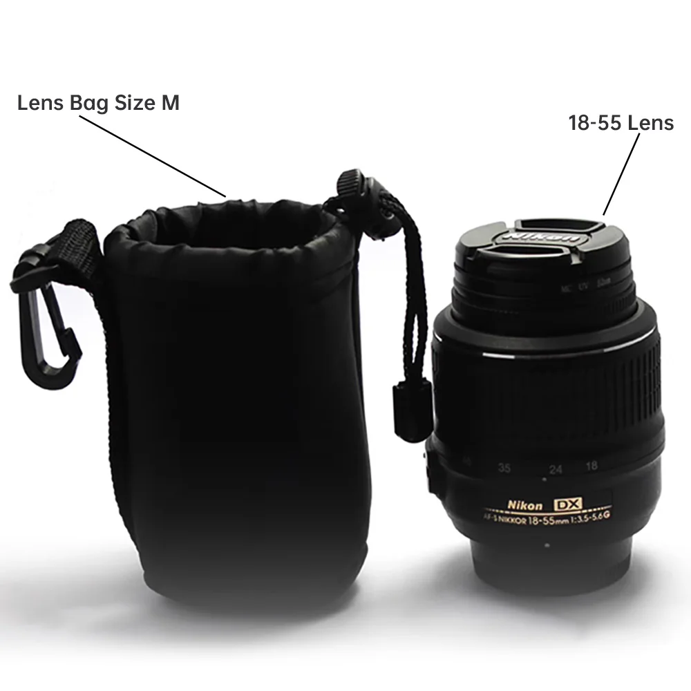 Camera Lens Storage Bag with Belt Hook - Protects 18-55mm Lenses, Adjustable Strap, and Secure Locking Button - Photography Essential