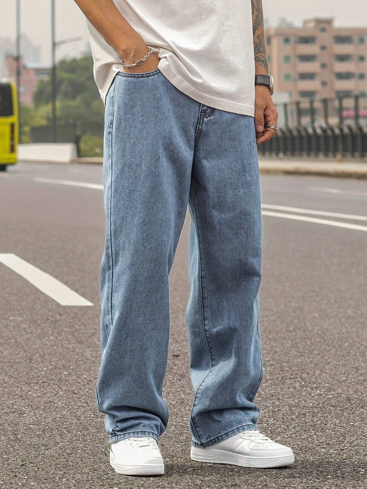 Wide Leg  Baggy Relaxed Straight Loose Bottom denim jeans pants for Men