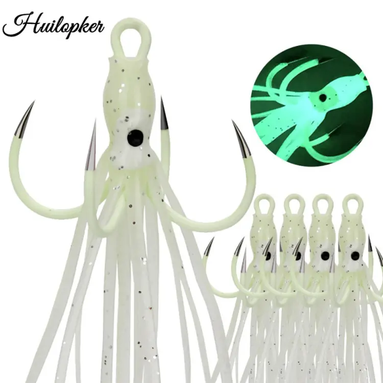 5pcs Squid Skirts Fishing Lures With Hooks Octopus Artificial Bait Fishing  Jigs Luminous Fishing Hooks